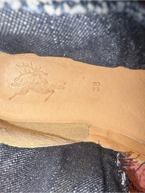 Stockerpoint Red Leather & Denim Ankle Boots Buckle Moto Euro 38 US 8 - Picture 3 of 6